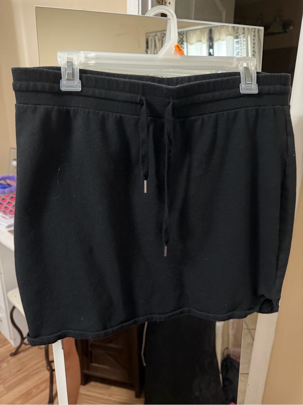 Black Drawstring Casual Cotton Mini Skirt